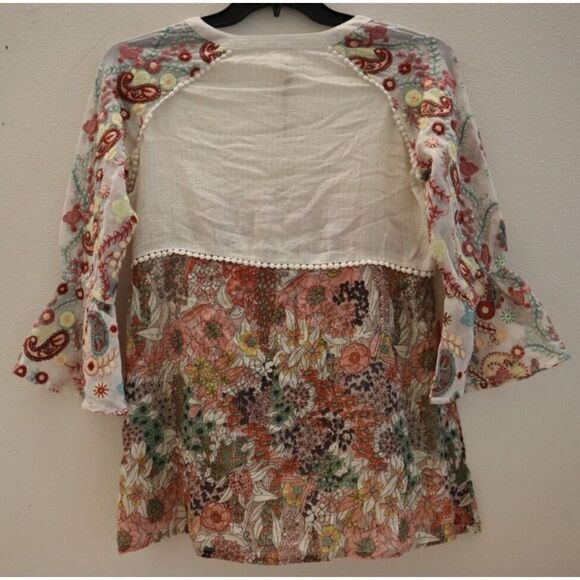 Raga R3477 Women's Sz S Beige Floral Embroidered Tunic Top - Picture 2 of 6